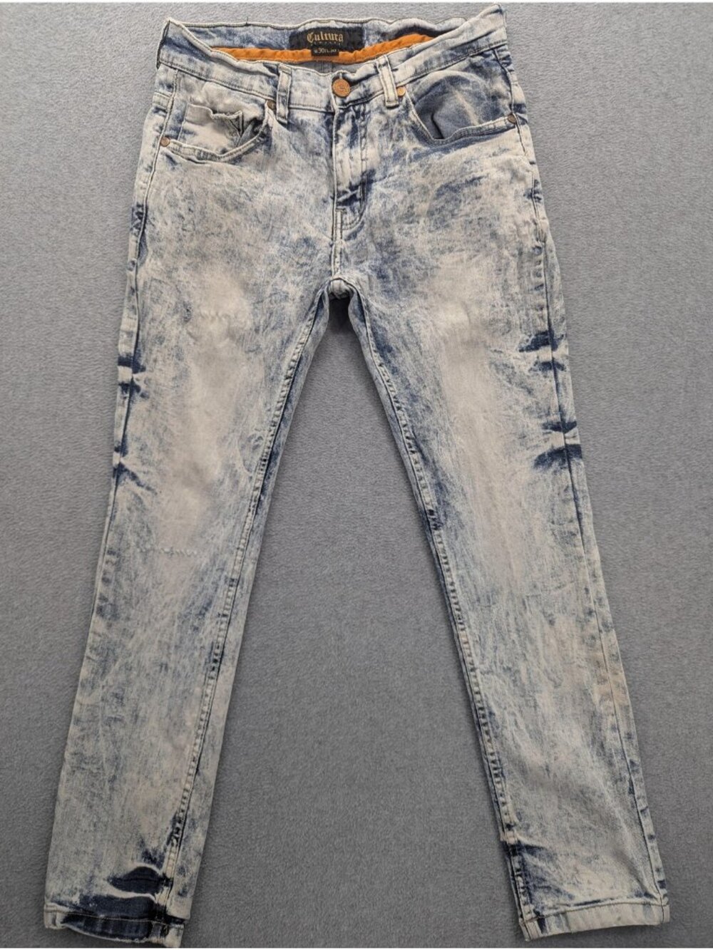 Cultura Jeans Mens 30x29 Blue Acid Wash Skinny Stretch Bleach Distressed Denim